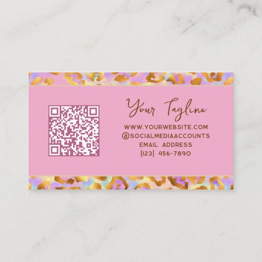 Trendy Pastel Modern Gold Leopard Print QR Code Visitekaartje (Achterkant)