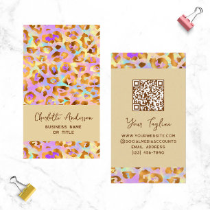 Trendy Pastel Moderne Goud Luipaardprint QR-code Visitekaartje
