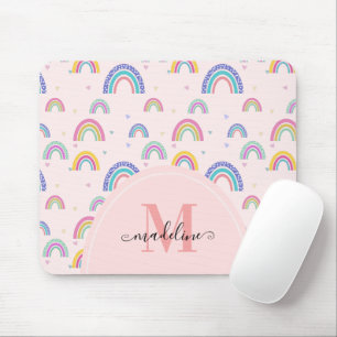 Trendy Pastel Rainbow Heart Elegant Monogram Muismat