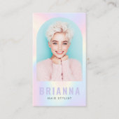 Trendy pastel regenboog boog rand foto visitekaartje (Voorkant)