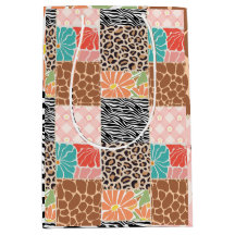Trendy Patchwork Dierenprint & Bloemige Gift Bag