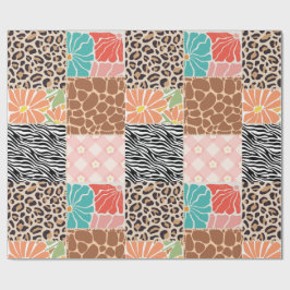 Trendy patchwork dierprint en bloemen inpakpapier