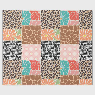 Trendy patchwork dierprint en bloemen inpakpapier