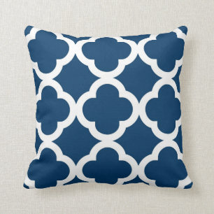 Trendy Patroon van de Klaver in Marineblauw en Wit Kussen