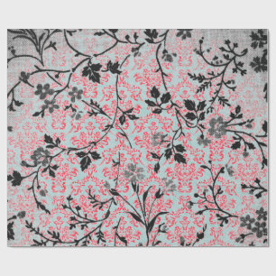 Trendy Pattern Red Turquoise Girly  Damask Cadeaupapier