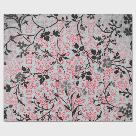 Trendy Pattern Red Turquoise Girly  Damask Cadeaupapier (Vlak)