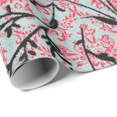 Trendy Pattern Red Turquoise Girly  Damask Cadeaupapier (Rol Hoek)