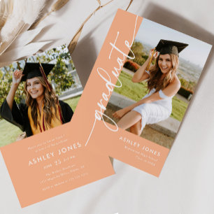 Trendy Peach Afstuderen Photo Afstuderen Kaart