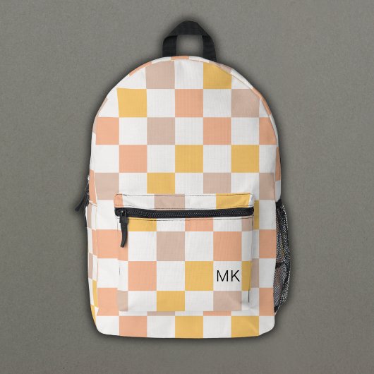 Trendy Peach Checkerboard Monogram Initialen Bedrukte Rugzak