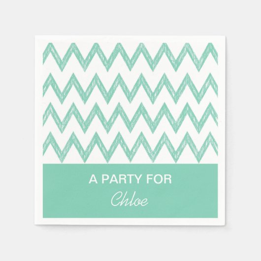 Trendy Pencil Mint Green Chevron Zigzags met naam Servetten (Voorkant)