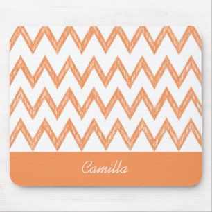 Trendy Pencil Oranje Chevron Zigzags met naam Muismat