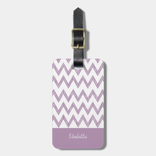 Trendy Pencil Paars Chevron Zigzags met naam Bagagelabel (Voorkant verticaal)
