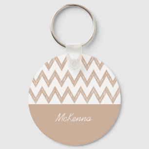 Trendy Pencil Tan Chevron Zigzags met naam Sleutelhanger