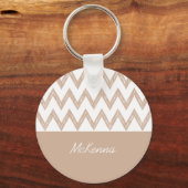 Trendy Pencil Tan Chevron Zigzags met naam Sleutelhanger (Voorkant)