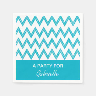 Trendy Pencil Turquoise Chevron Zigzags met naam Servetten
