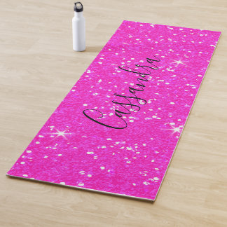 Trendy Personalized Hot Pink Glitter Yogamat