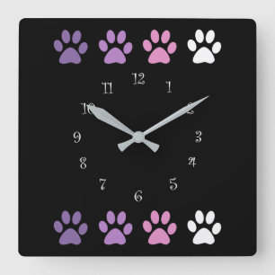 Trendy Pet Dog Paws Wall Clocks Vierkante Klok