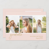 Trendy Photo Collage Blush Pink Gold Afstuderen Aankondiging (Voorkant / Achterkant)