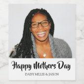 Trendy Photo Happy Mothers Day Wijn Etiket (Enkel label)