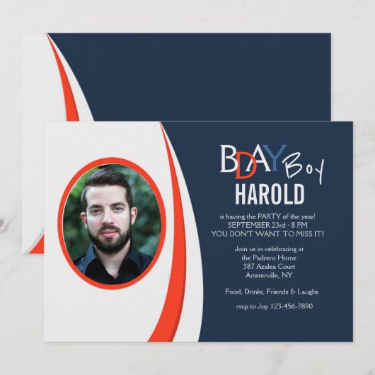 Trendy Photo Invitation Kaart (Voorkant / Achterkant)