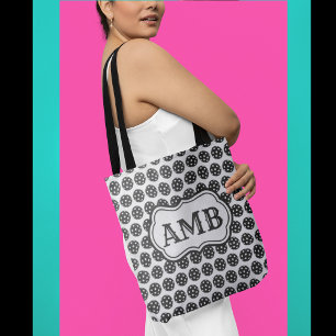 Trendy Pickleball Zwart & Wit 3 letter Monogram Draagtas