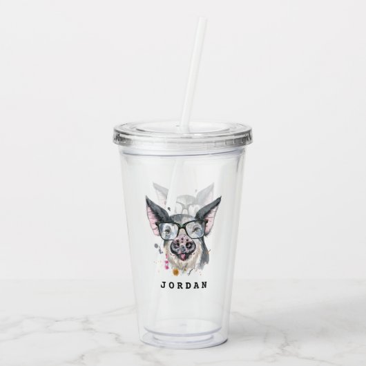 Trendy Pig | Jouw namen toevoegen Acryl Drinkbeker (Achterkant)