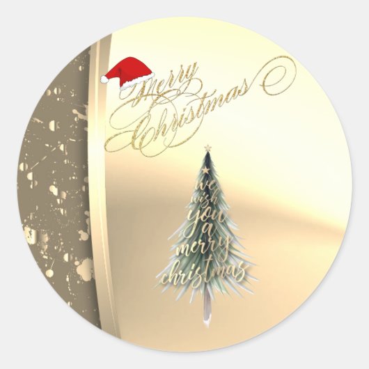 Trendy Pine Tree, Santa Hat, Faux Gold Ronde Sticker (Voorkant)