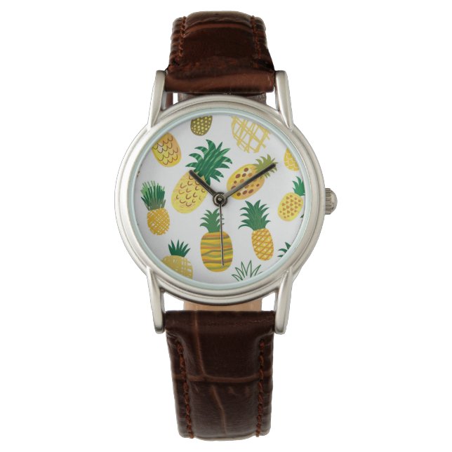 Trendy Pineapple Pattern Horloge (Voorkant)