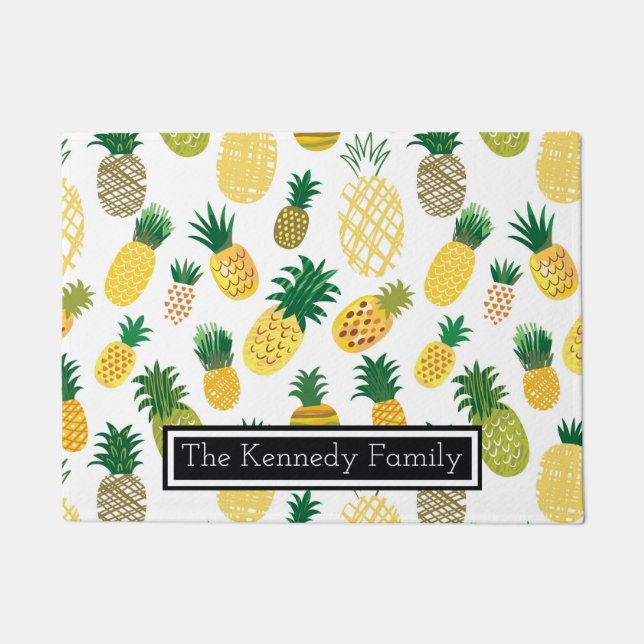 Trendy Pineapple Pattern | Jouw namen toevoegen Deurmat (Voorkant)
