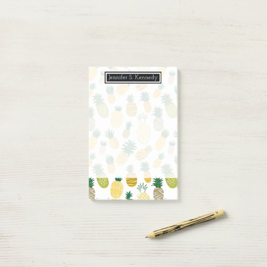 Trendy Pineapple Pattern | Jouw namen toevoegen Post-it® Notes (Op bureau)