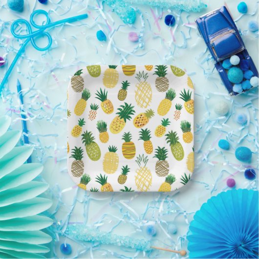 Trendy Pineapple Pattern Papieren Bordje (Feest)