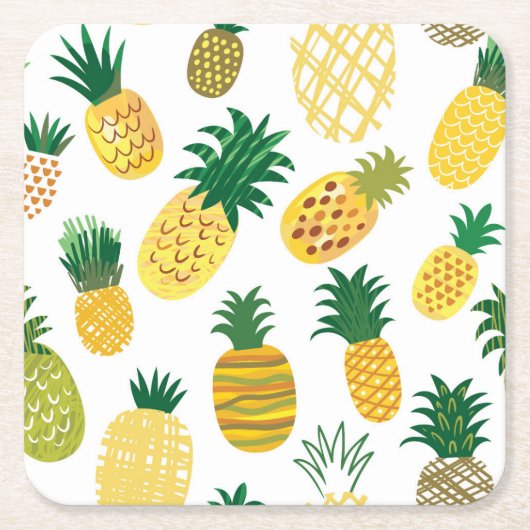 Trendy Pineapple Pattern Vierkante Kartonnen Onderzetter (Voorkant)