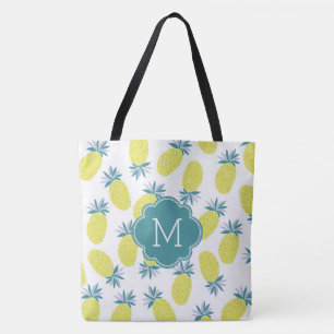 Trendy Pineapples Pattern Monogram Draagtas