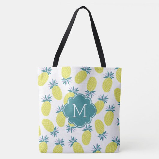 Trendy Pineapples Pattern Monogram Draagtas (Voorkant)