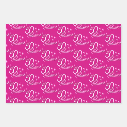 Trendy Pink 50 en geweldig Inpakpapier Vel (Voorkant)