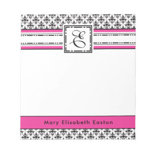 Trendy Pink and Black Lady's Monogram E Notitieblok