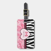 Trendy Pink and Black Zebra Pattern Bow and Name Bagagelabel (Voorkant verticaal)