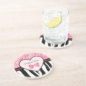 Trendy Pink and Black Zebra Pattern Bow and Name Zandsteen Onderzetter (Zijkant)