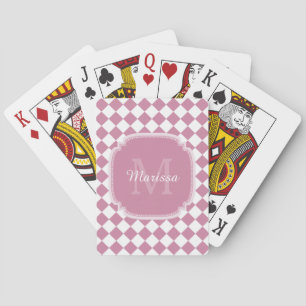 Trendy Pink and White Gecontroleerde Monogramnaam Pokerkaarten