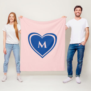 Trendy Pink Blue Heart Monogram Valentijn Fleece Deken