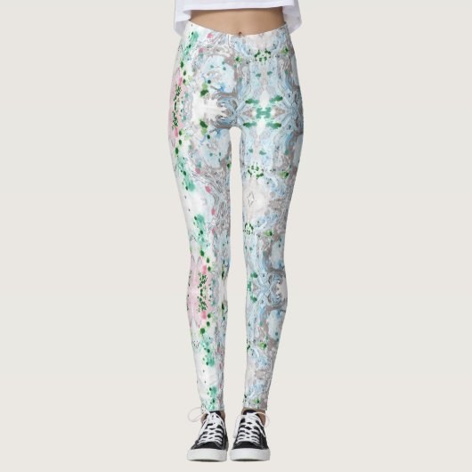 Trendy Pink Blue White Modern Elegant Leggings (Voorkant)