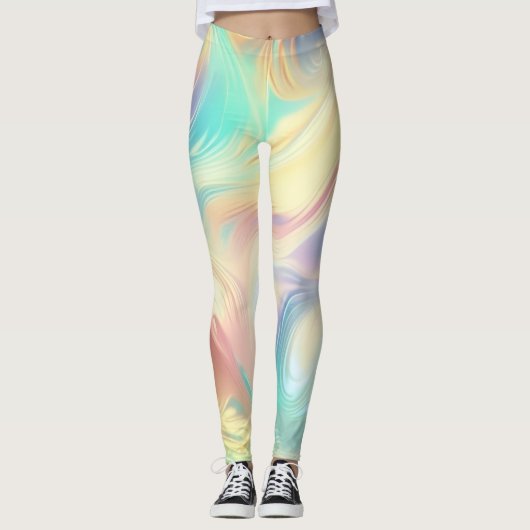 Trendy Pink Blue yellow abstract waves Leggings (Voorkant)