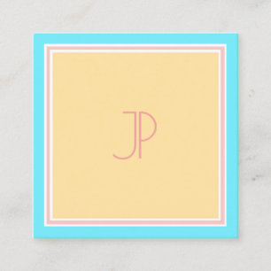 Trendy Pink Blue Yellow Modern Monogram Sjabloon Vierkante Visitekaartje