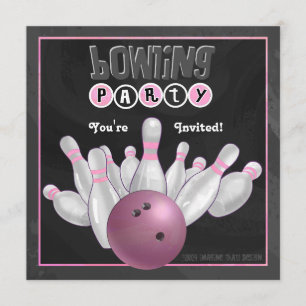 Trendy Pink Bowling Party Kaart