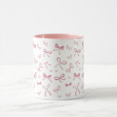 Trendy Pink Bows and Ribbons Pattern Two-Tone Mug (Centre)