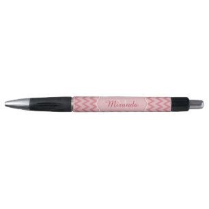 Trendy Pink Chevron Zigzag Name en Monogram Pen