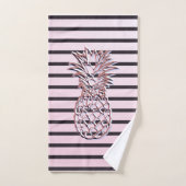 Trendy Pink en Gold Striped Pineappel Bad Handdoek (Handdoek)