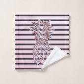Trendy Pink en Gold Striped Pineappel Bad Handdoek (Wasdoekje)