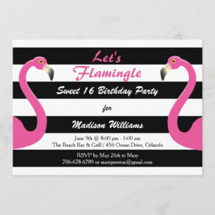 Trendy Pink Flamingo Sweet 16 Uitnodiging
