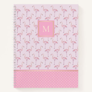 Trendy Pink Flamingos en Stippen met monogram Notitieboek